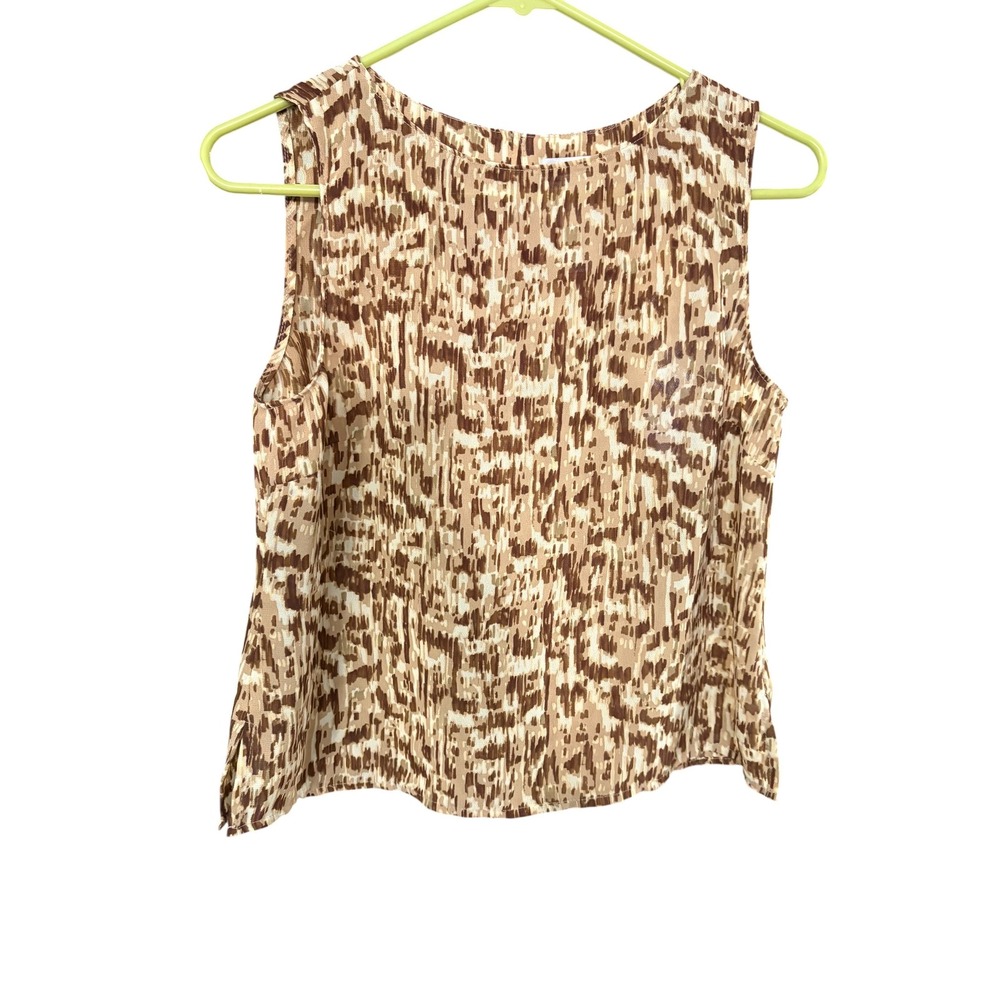 Villager Liz Claiborne Brown Abstract Print Sleeveless Blouse Top Small